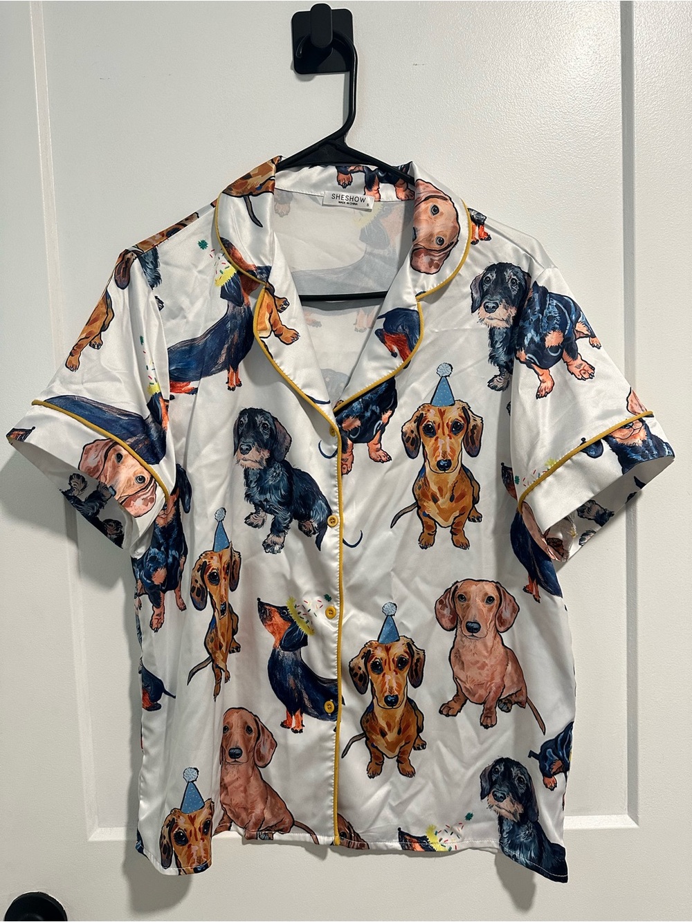 She Show White Dachshund-Print Short Sleeve Pajamas